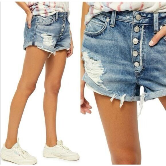 Free People We The Free Now Or Never Exposed Button Fly Denim Shorts Size 31 - Picture 1 of 5